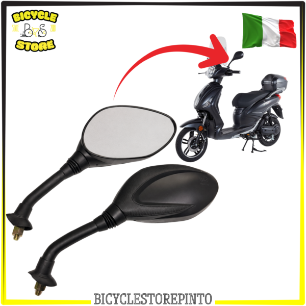 Coppia Specchietti Retrovisori DX e SX per Scooter Elettrico – Attacco M8 con Controdado, Staffa in Acciaio, Nero