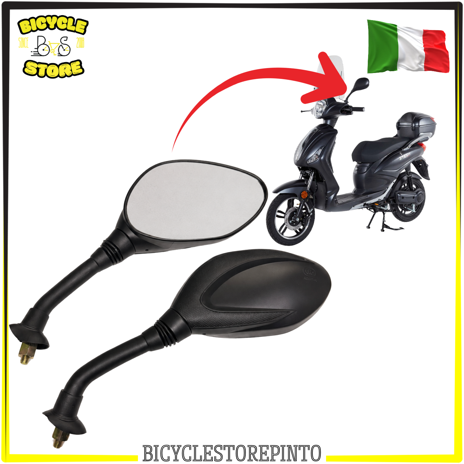 Coppia Specchietti Retrovisori DX e SX per Scooter Elettrico – Attacco M8 con Controdado, Staffa in Acciaio, Nero