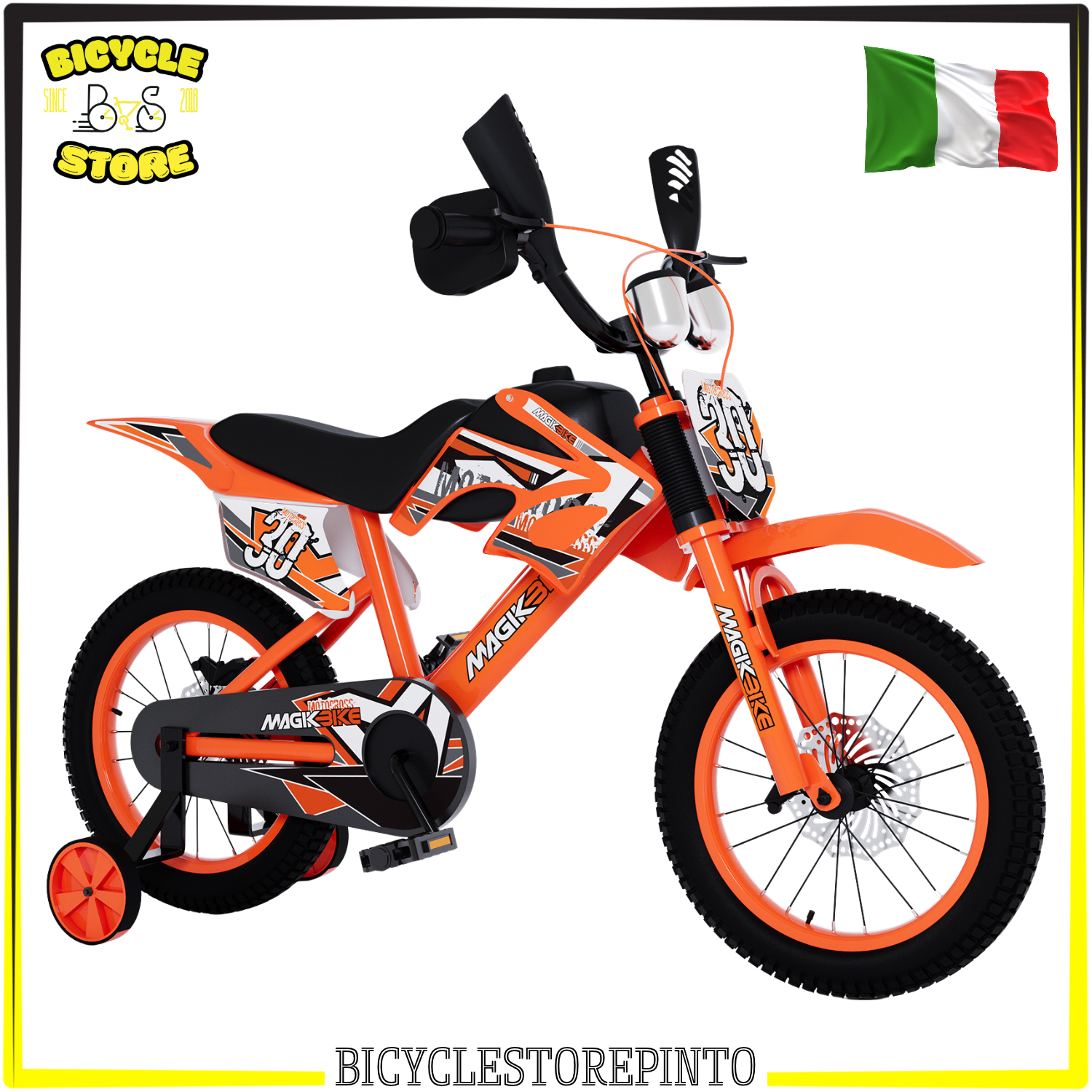 Bicicletta Bambino MAGIKBIKE MOTOCROSS 16" – Freni a Disco, Stabilizzatori e Acceleratore con Rumore Motore