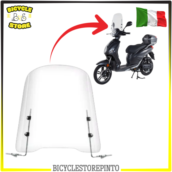 Paravento Parabrezza per Scooter Elettrico 36 × 41 cm in Plexiglass – Completo di Kit Fissaggio agli Specchietti, Compatibile Vitale, ZTech e Modelli Simili