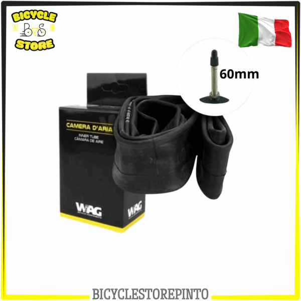 Camera d’Aria WAG 700 x 23/25 – Valvola Presta Francia 60 mm Filettata, ETRTO 23/25-622