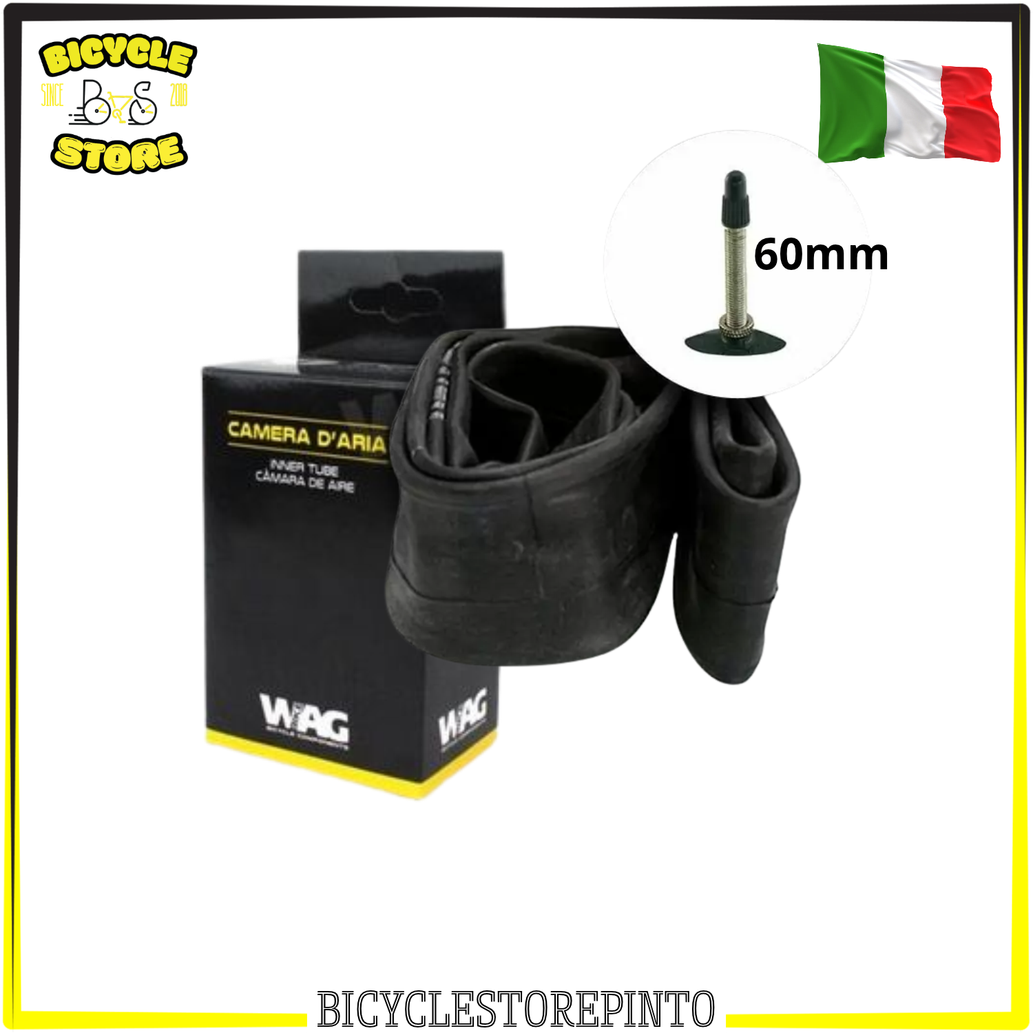 Camera d’Aria WAG 700 x 23/25 – Valvola Presta Francia 60 mm Filettata, ETRTO 23/25-622