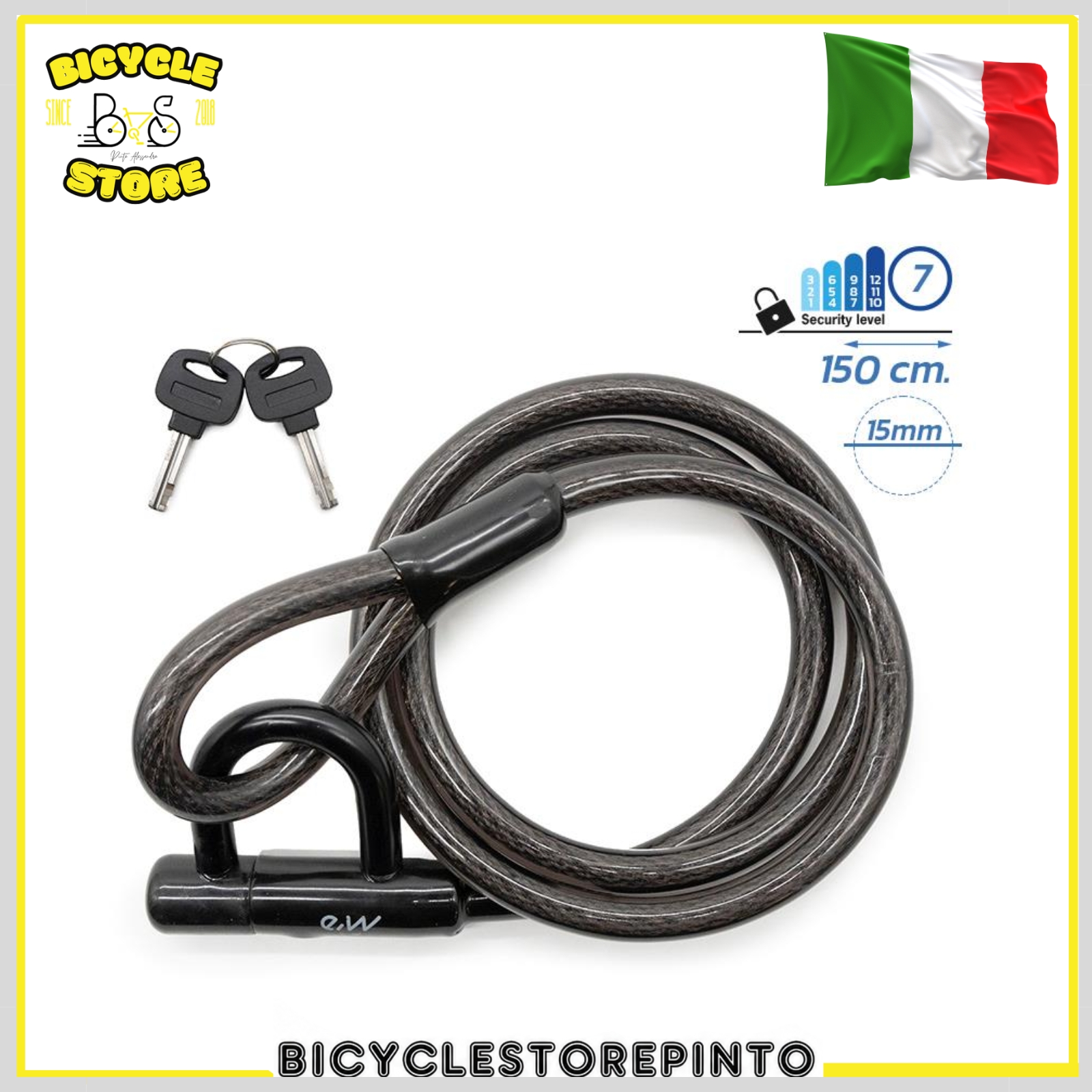 Lucchetto a Chiave EWLK014 Nero – Cavo Rinforzato