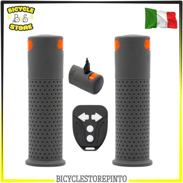 Manopole con Indicatori di Direzione e Telecomando – Frecce per Bicicletta e Monopattino Elettrico, Grigio