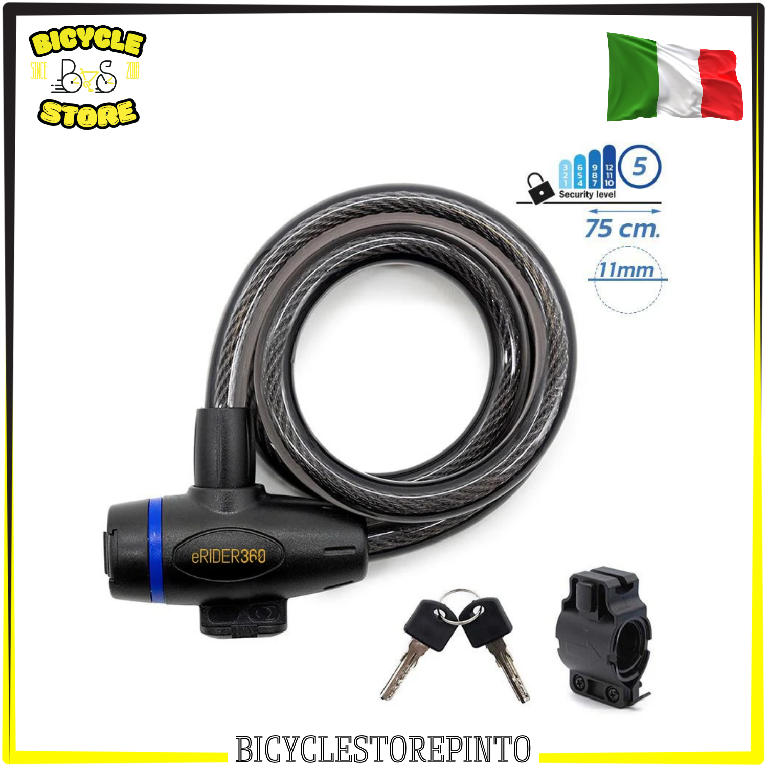 Lucchetto Antifurto con Chiave EWLK026 Nero – Lunghezza 75 cm, Spessore 11 mm per Biciclette, E-Bike e Monopattini Elettrici