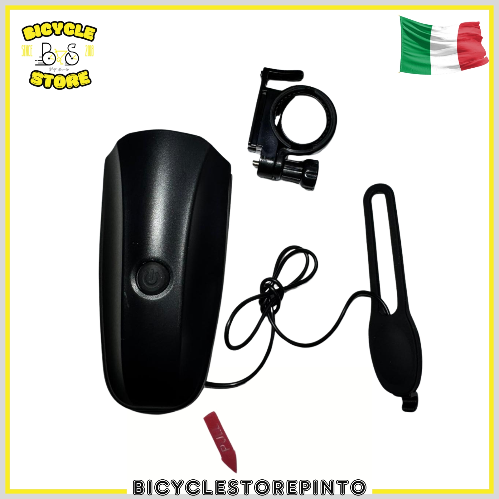 Fanale Anteriore con Attacco Manubrio e Campanello Integrato per Bici – Nero