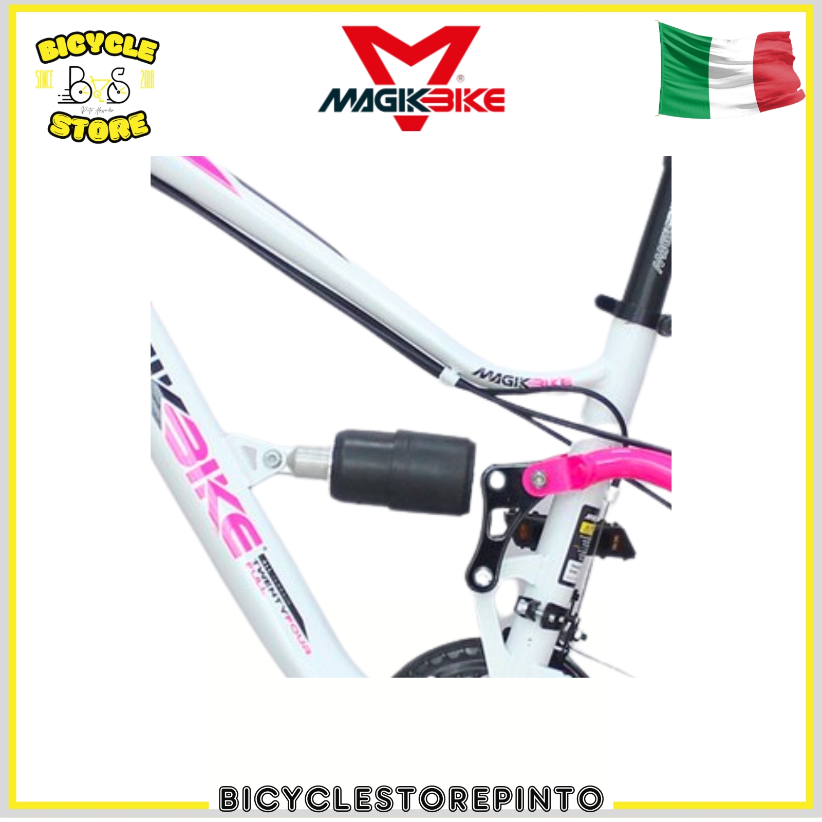 Bicicletta Bambina MTB Full Bianco/Rosa MAGIKBIKE 24" 21V – Doppia Ammortizzata con Freni a Disco - immagine 3