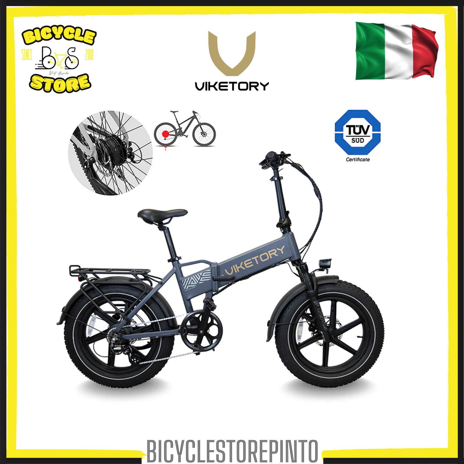 Bicicletta Elettrica VIKETORY LITHOR 20" Fat Bike Pieghevole – Grigia 48V 15Ah
