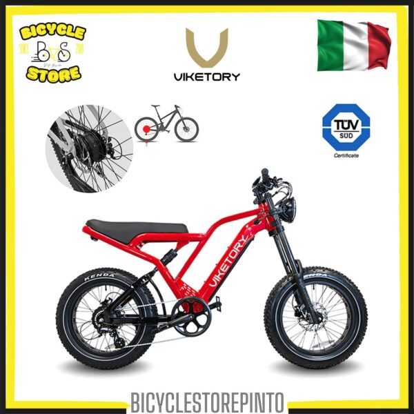 Bicicletta Elettrica VIKETORY COMMANDO 20" Fat Bike Ammortizzata – Rossa 48V 15Ah