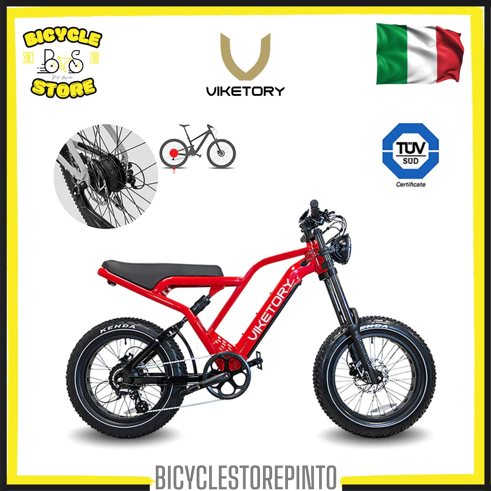 Bicicletta Elettrica VIKETORY COMMANDO 20" Fat Bike Ammortizzata – Rossa 48V 15Ah