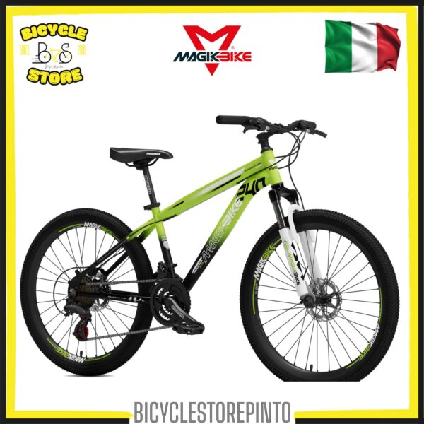 Bicicletta MTB MAGIKBIKE Predator 240 24" 21V con Freni a Disco Verde/Nero
