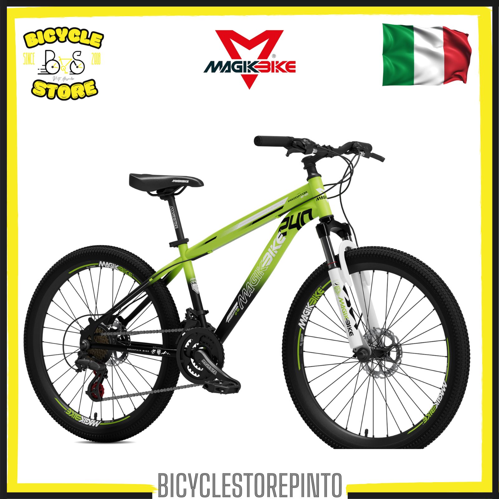 Bicicletta MTB MAGIKBIKE Predator 240 24" 21V con Freni a Disco Verde/Nero