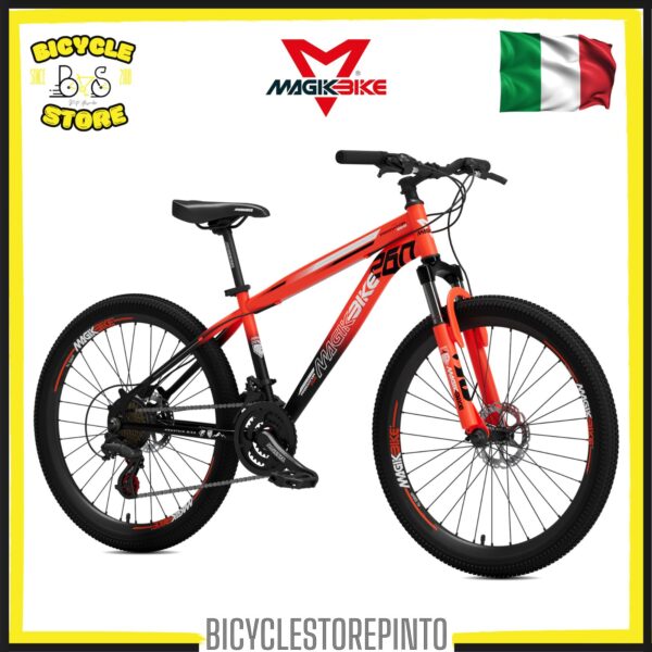 Bicicletta MTB MAGIKBIKE Predator 260 26" 21V Freni a Disco – Rosso/Nero