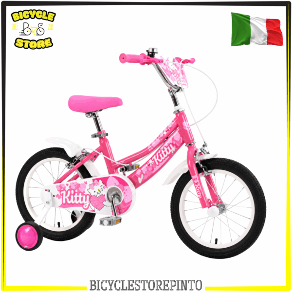 Bicicletta Bambina 16" BASIC KITTY Rosa – Telaio in Metallo, Cerchi in Alluminio e Stabilizzatori