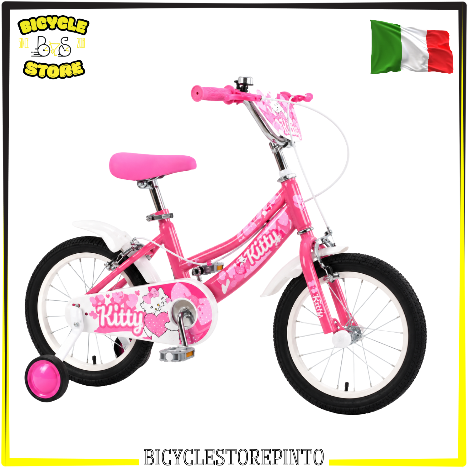 Bicicletta Bambina 16" BASIC KITTY Rosa – Telaio in Metallo, Cerchi in Alluminio e Stabilizzatori