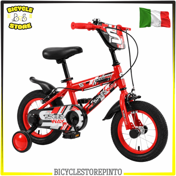 Bicicletta Bambino 16" BASIC SPEEDWAY Rossa – Telaio in Metallo, Cerchi in Alluminio e Stabilizzatori