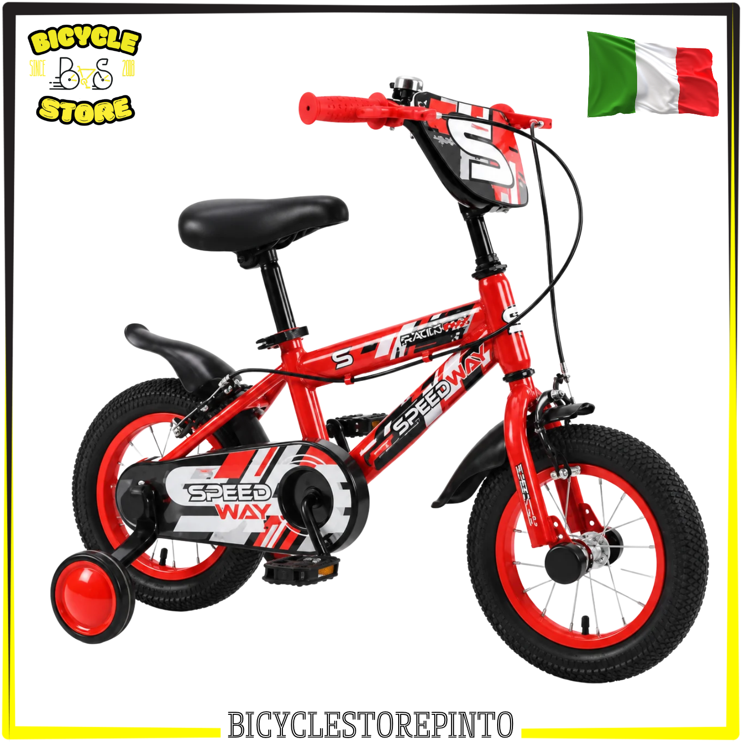 Bicicletta Bambino 16" BASIC SPEEDWAY Rossa – Telaio in Metallo, Cerchi in Alluminio e Stabilizzatori