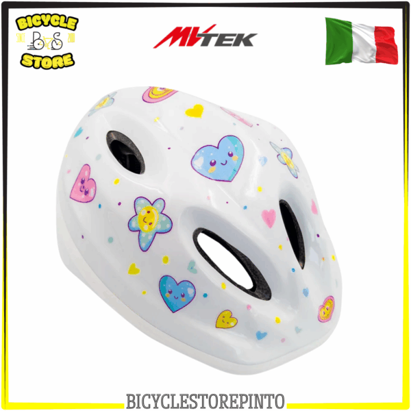 Casco Junior MVTEK BLOSSY Bianco – Taglia S 48/52 cm – EN 1078