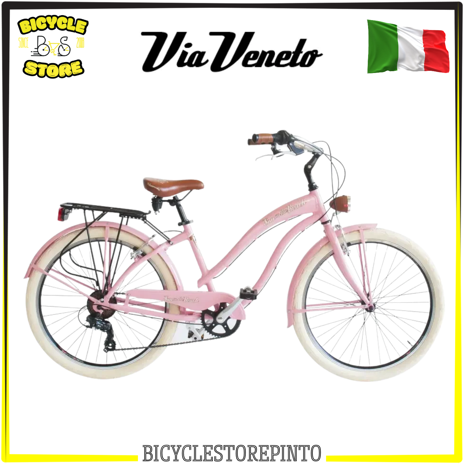 Bicicletta Muscolare SUN ON THE BEACH 26" 6V Lady – Telaio Alluminio 43 cm, Rosa Diva, Shimano TX30