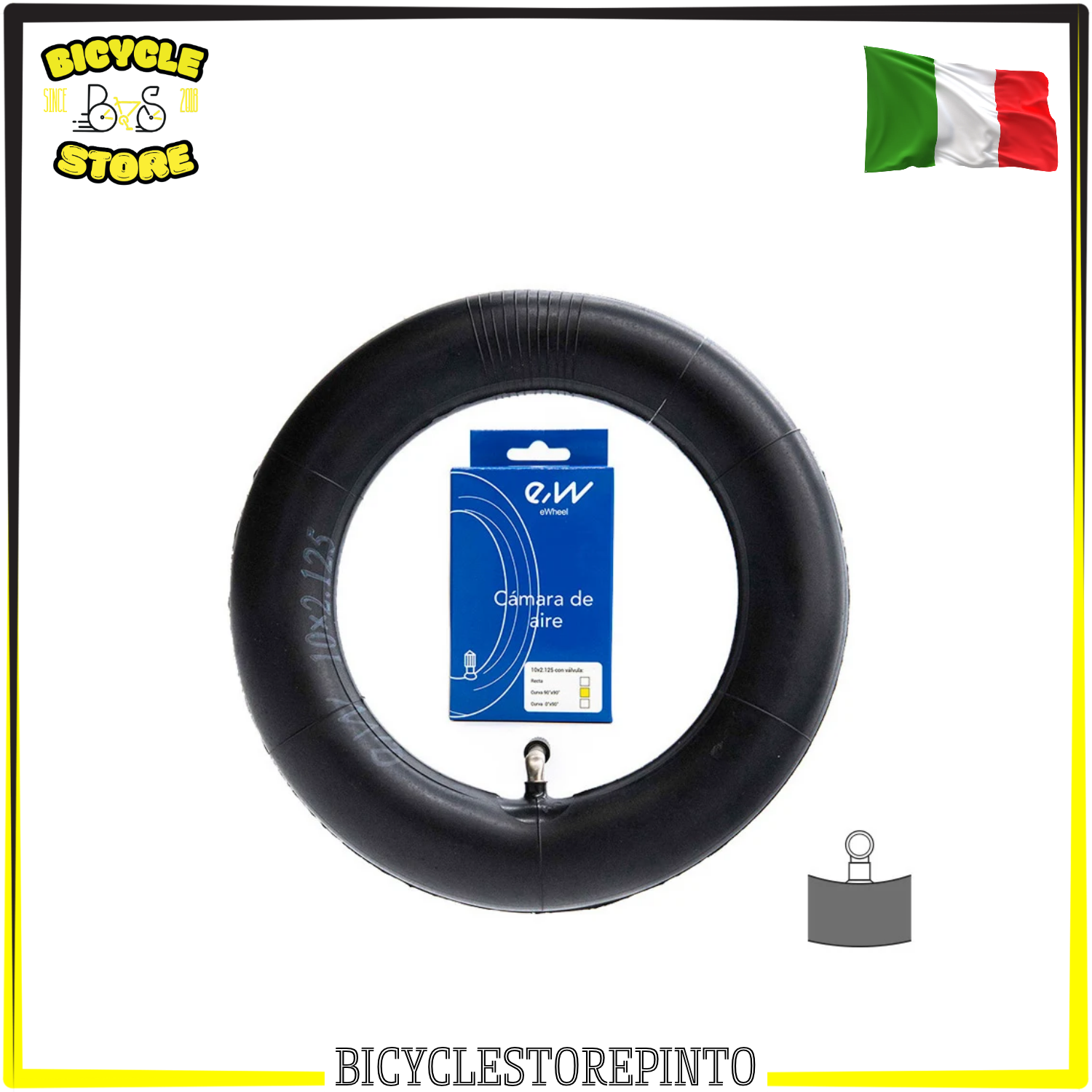 Camera d'Aria EWHEEL 10x2.125 – Valvola Curva VC 90x90° per Monopattino Elettrico Ninebot, SmartGyro e Inokim