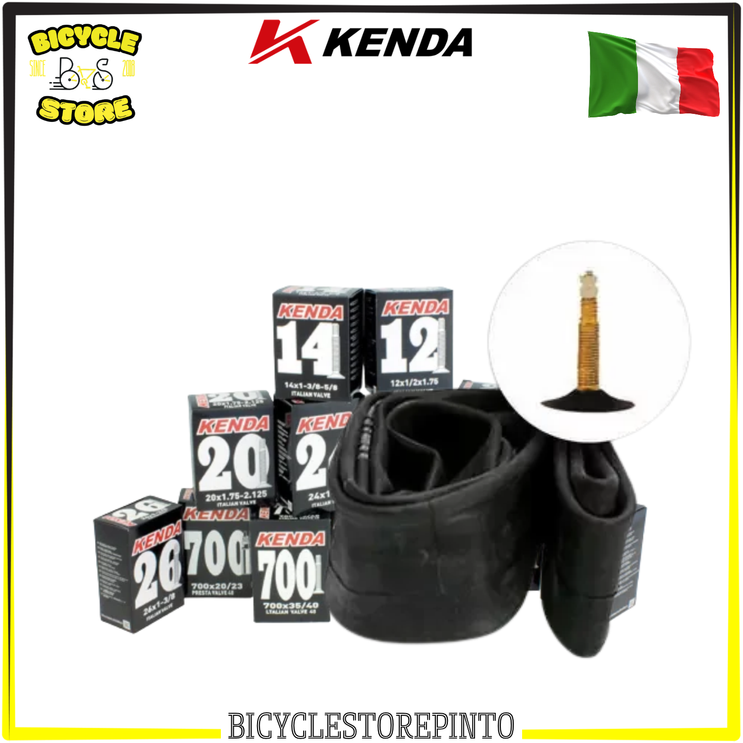 Camera d’Aria KENDA 14 x 1.75/2.125 – Valvola Italia Regina 30 mm, ETRTO 47/54-254/263