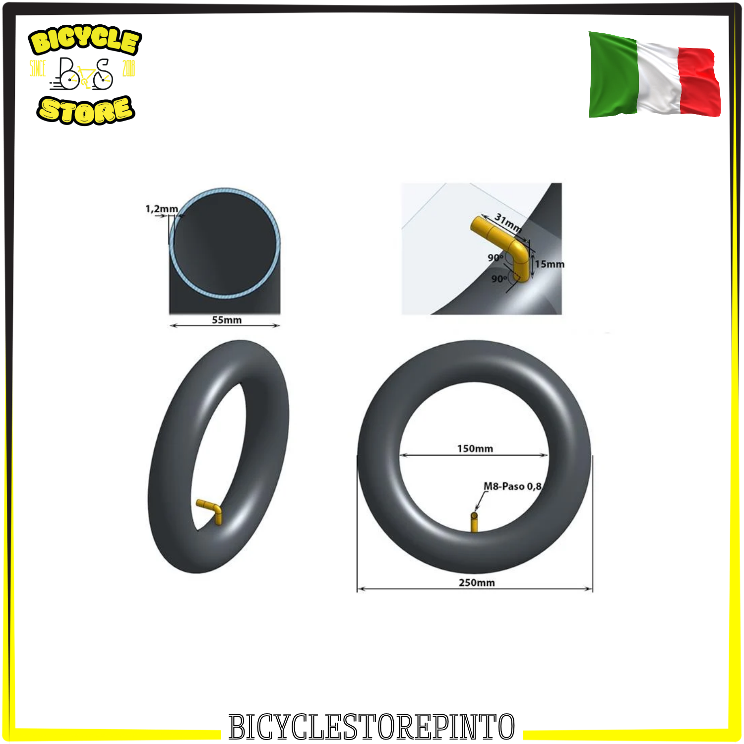 Camera d'Aria EWHEEL 10x2.125 – Valvola Curva VC 90x90° per Monopattino Elettrico Ninebot, SmartGyro e Inokim - immagine 3