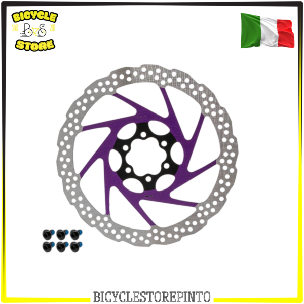 Disco Freno V2 6 Fori 180 mm Viola – Rotore per Bicicletta MTB ed E-Bike