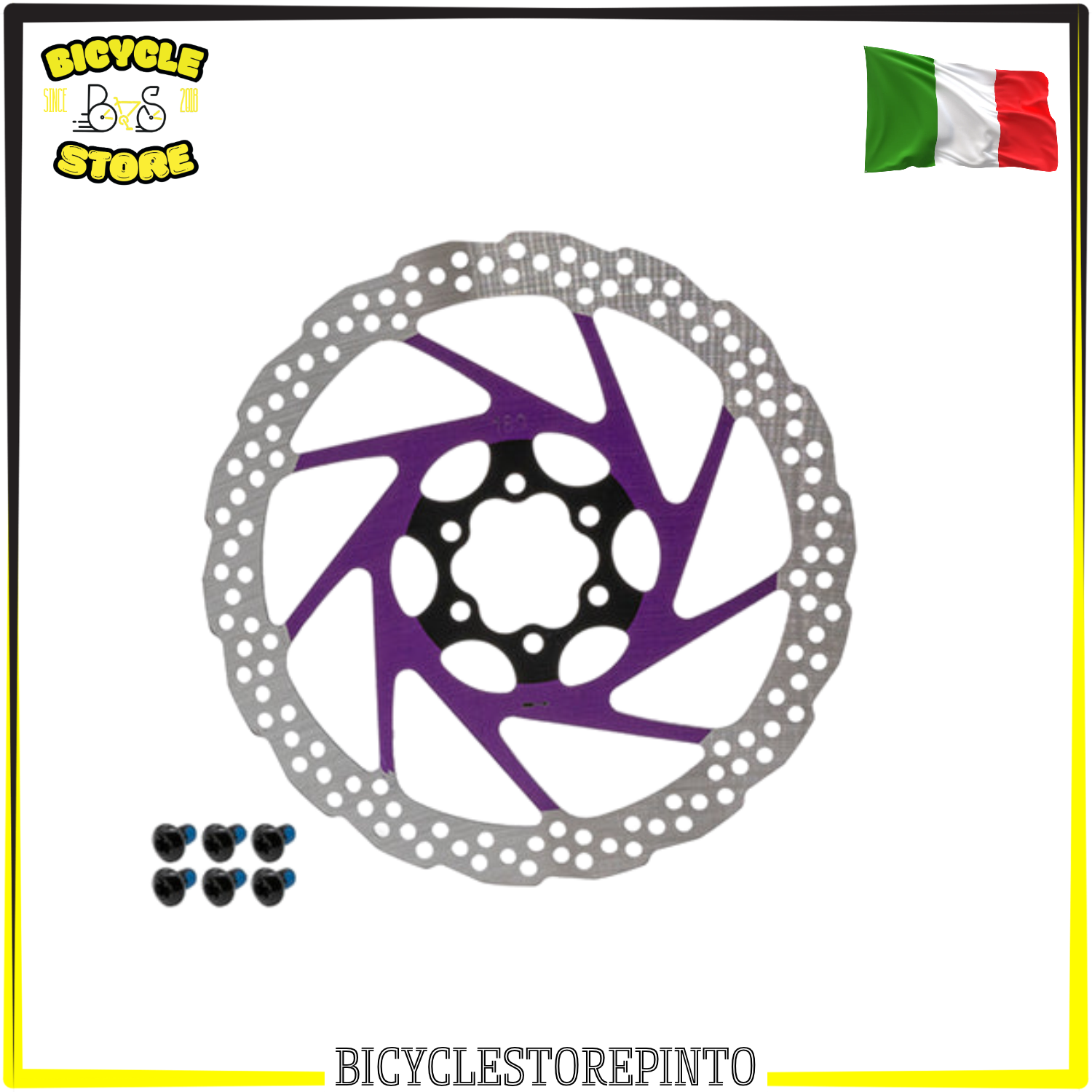 Disco Freno V2 6 Fori 180 mm Viola – Rotore per Bicicletta MTB ed E-Bike