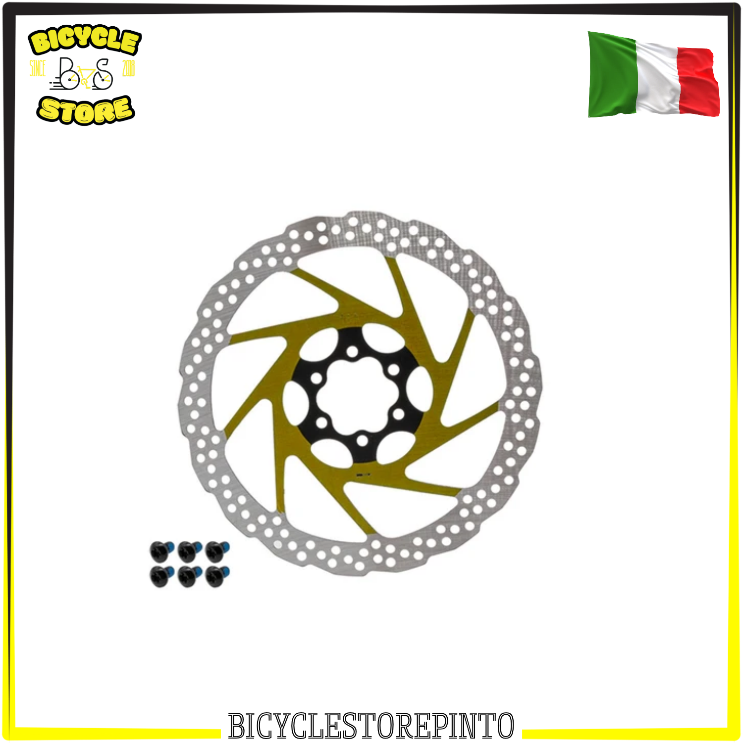 Disco Freno V2 6 Fori 180 mm Giallo – Rotore per Bicicletta MTB ed E-Bike