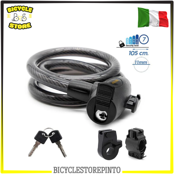 Lucchetto Antifurto con Chiave EWHEEL 105 cm – Spessore 11 mm, Nero, per Biciclette, E-Bike e Monopattini Elettrici