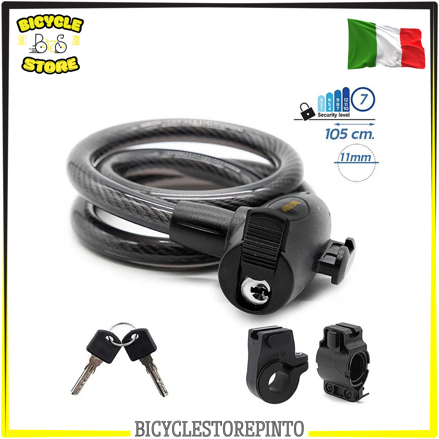 Lucchetto Antifurto con Chiave EWHEEL 105 cm – Spessore 11 mm, Nero, per Biciclette, E-Bike e Monopattini Elettrici