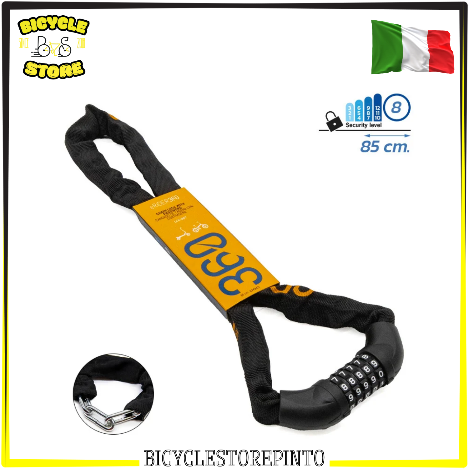Lucchetto Antifurto a Combinazione EWHEEL 85 cm – Chiusura con Password, Nero, per Biciclette, E-Bike e Monopattini Elettrici