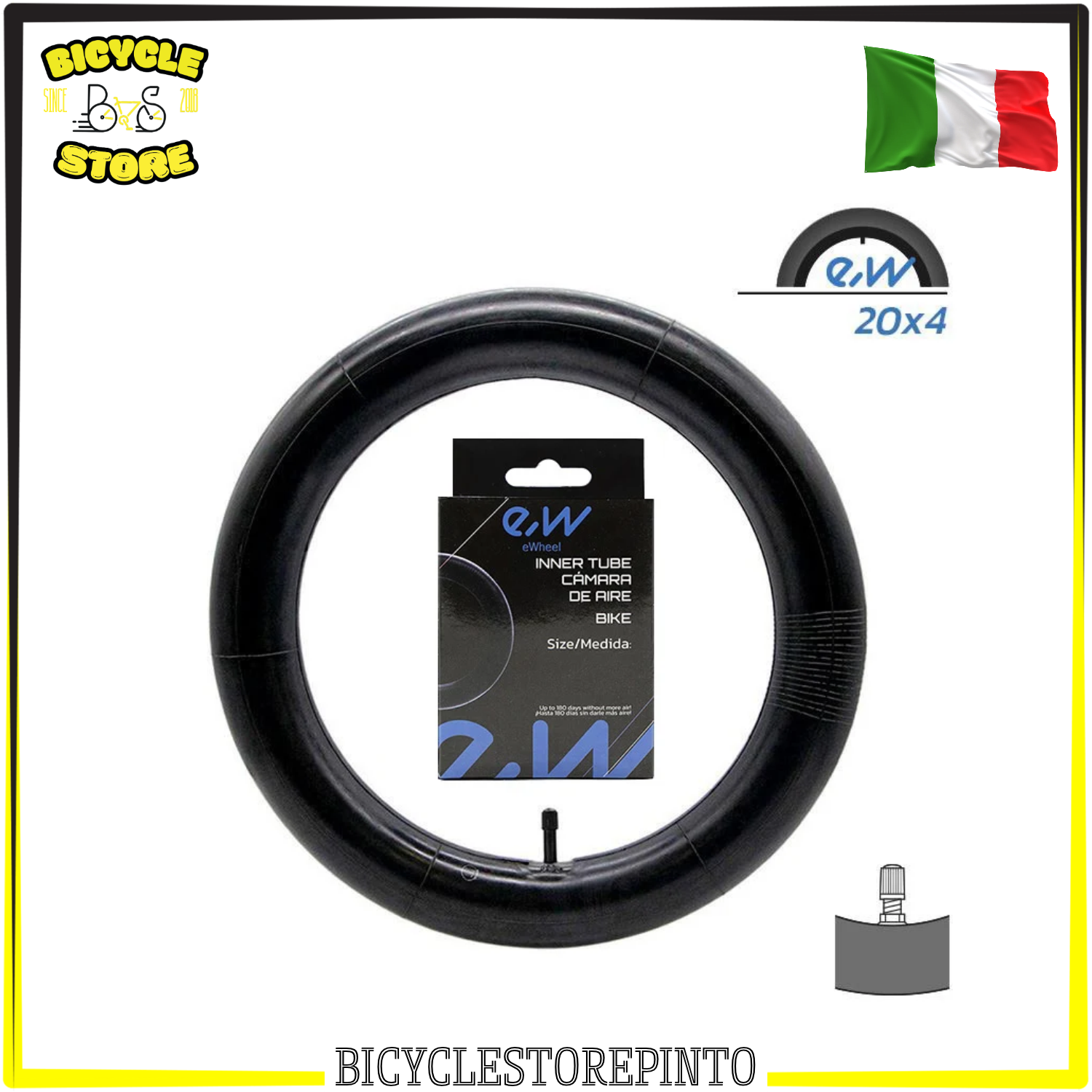 Camera d'Aria 20x4.00 VR EWHEEL per Fat Bike – Ricambio per Biciclette Elettriche e Fat Bike 20 Pollici