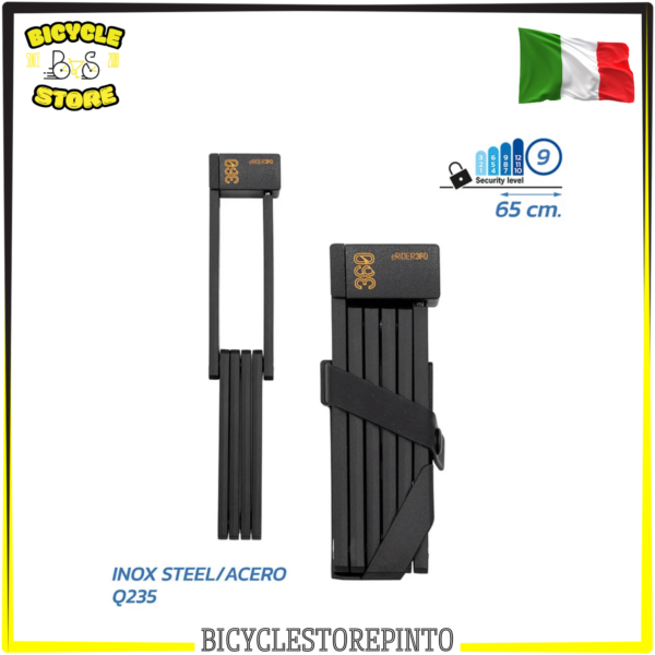 Lucchetto Antifurto a Lamelle con Chiave LCK-008 Nero – Lunghezza 65 cm per Biciclette, E-Bike e Monopattini Elettrici