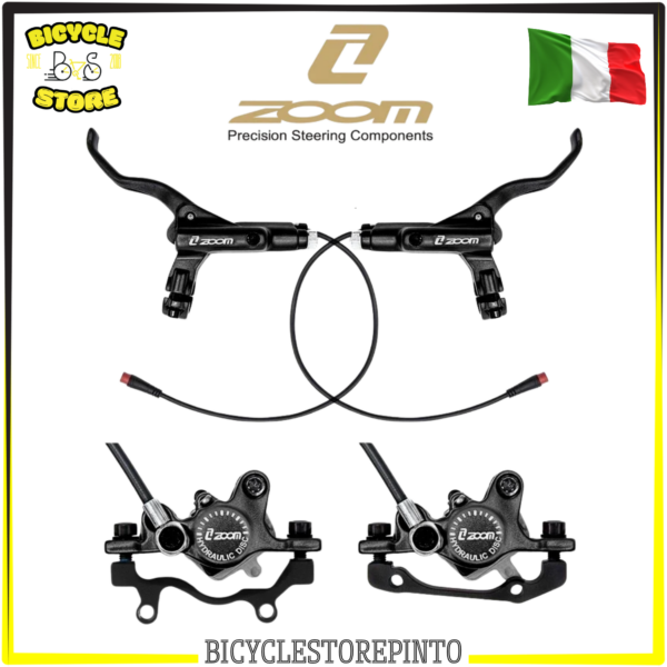 Kit Freno Idraulico ZOOM CR-3 Nero Anteriore e Posteriore S/S – Tubi 110 cm e 220 cm per Biciclette, E-Bike e Fat Bike