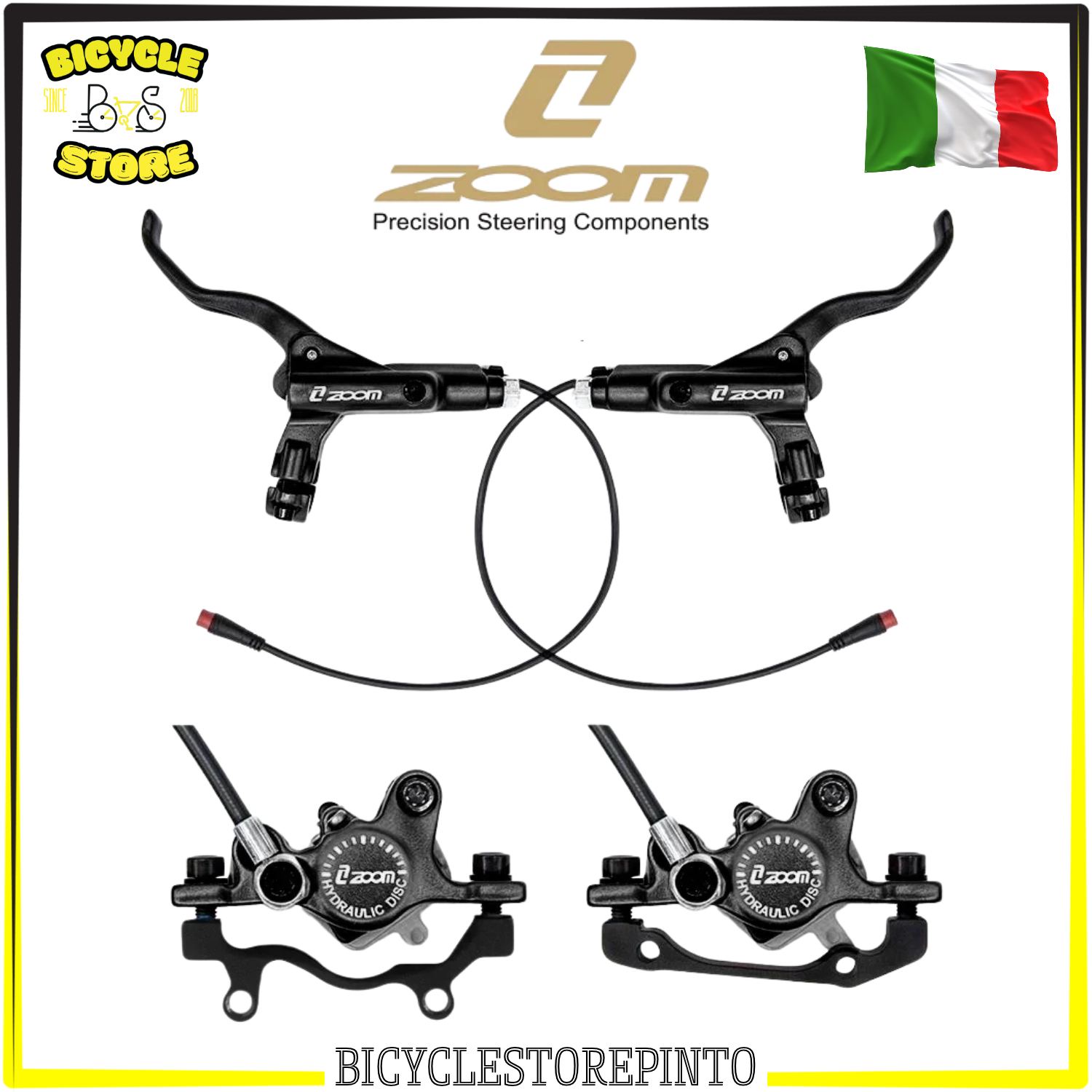 Kit Freno Idraulico ZOOM CR-3 Nero Anteriore e Posteriore S/S – Tubi 110 cm e 220 cm per Biciclette, E-Bike e Fat Bike